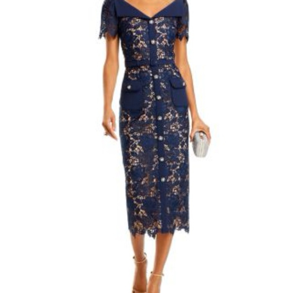SELF PORTRAIT NEW Navy Lace Dress with Floral Details